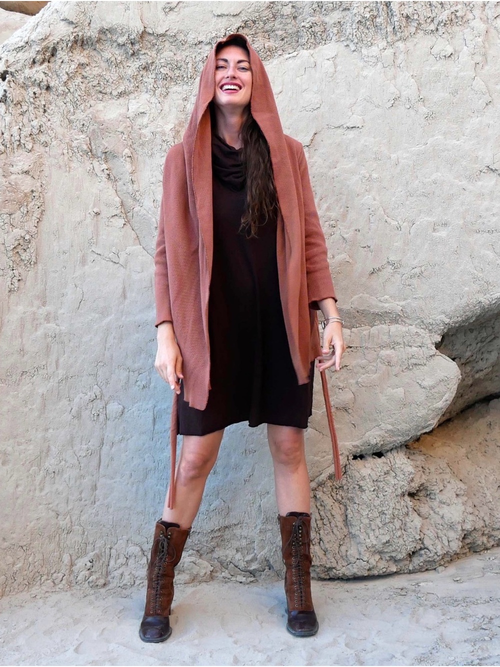 ~Gaia Conceptions HOODED COCOON BELTED SHIRT JACKET Black Large~ - Picture 3 of 8